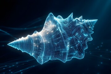 Conch shell in a hologram wireframe style
