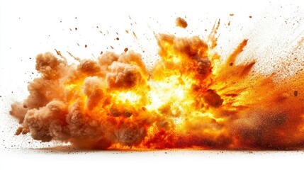 Obraz premium Powerful Explosion Fiery Blast Orange and Brown Smoke Isolated on White Background