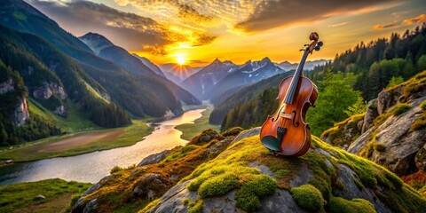 Serene Landscape with a Violin: Musical Inspiration in Nature