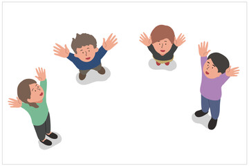 空を見上げて手を広げる男性と女性の俯瞰イラスト