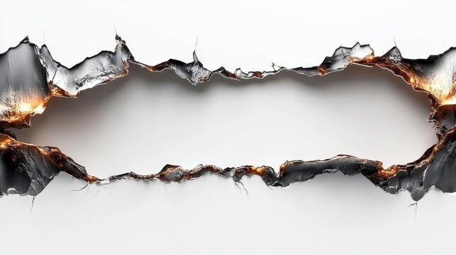 Abstract Metallic Crack Texture Grunge Torn Metal Frame Silver Gold White Background