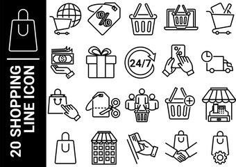 shopping line icon, black and white
