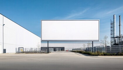 Obraz premium White Billboard Mockup at Industrial Estate Entrance - Ideal for showcasing advertisements or project proposals in a commercial setting. Perfect canvas for creativity and branding opportunities.