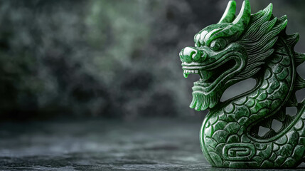 Obraz premium Exquisite Carved Jade Dragon Sculpture in Traditional Design Artisan Craftsmanship