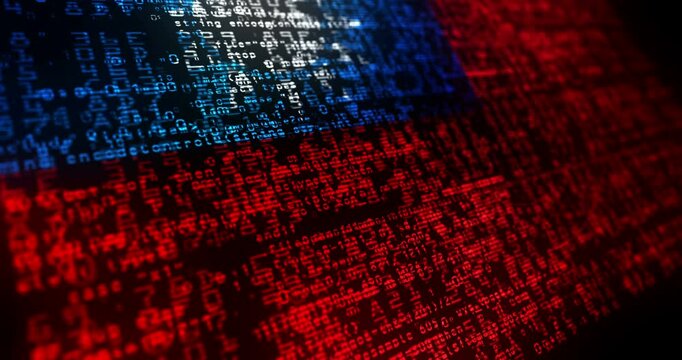 Taiwan USA flag waving secure code. Taiwanese blowing banner cyber security attack and hack concept animation.