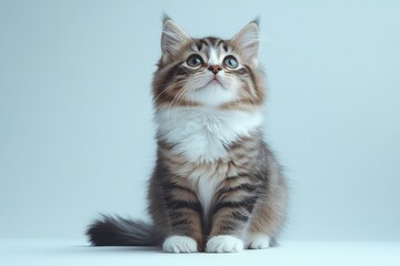 Obraz premium Adorable Gray and White Maine Coon Cat Tilted Head Portrait, High Resolution, Soft Lighting, Isolated on White Background for Professional Projects