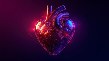 Glowing Anatomical Heart Neon Pink Blue 3D Render Medical Healthcare Abstract Art