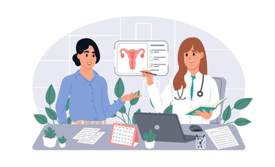 Gynecologist consultation. International Day of Gynecological Health. Vector illustration in flat style