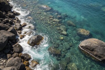 Serene Water Scene: Clear Water Flowing Over Smooth Rocks - Stock Photo