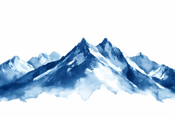 Fototapeta premium Blue watercolor mountain range, winter landscape, design element