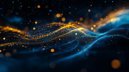 Abstract Glowing Bokeh Background with Golden and Blue Light Effects