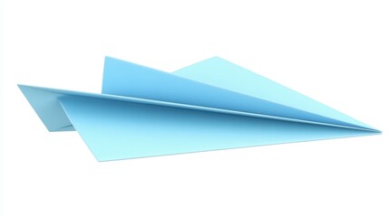 Light Blue Paper Airplane Origami Craft Design Isolated on White Background