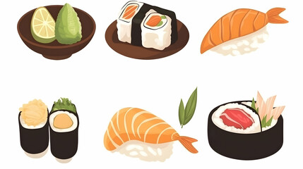 Assorted sushi pieces, including maki, nigiri, and avocado, on plates.  Perfect for food blogs or restaurant menus