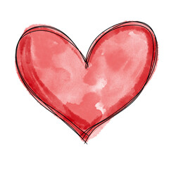 Watercolor painted red heart, element for your design