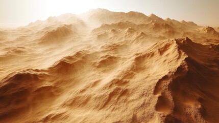 Dramatic Sand Dune Landscape Desert Mountains Hazy Sunrise Aerial View Textured Background