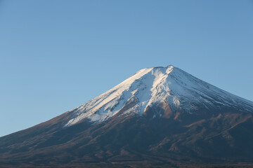 View of landscape fuji mountain in winter at Lake Kawaguchi