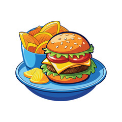 Burger and Fries Buddies Vector Design Illustration