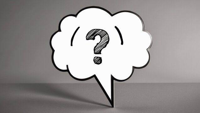 A speech bubble with a question mark inside, prompting viewers to think critically and challenge assumptions.