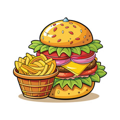 Burger and Fries Buddies Vector Design Illustration