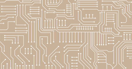 White circuit diagram on brown background. High-tech circuit board connection system. Vector abstract technology on brown background. 
