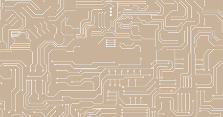 Technology black circuit diagram concept. High-tech circuit board connection system. Vector abstract technology on brown background.