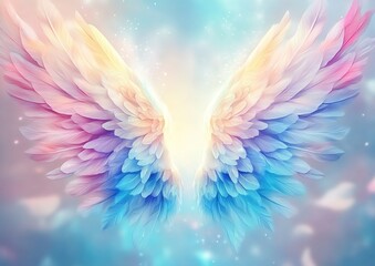 Fototapeta premium beautiful angel wings with pastel colors and glowing light effects background