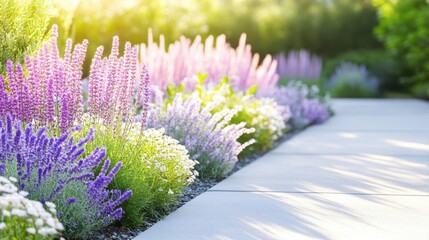 Obraz premium Tranquil lavender garden, burst of purple blooms in serene setting vivid