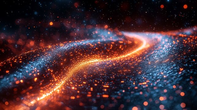 Futuristic visualization of verified data, flowing lines forming a seal, secure network