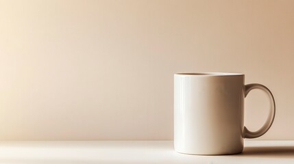 Obraz premium White Coffee Mug on Beige Background Minimalist Still Life Simple Design
