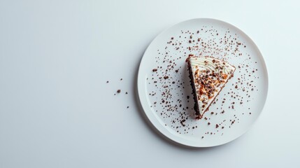 Obraz premium Delicious Chocolate Cake Slice with Whipped Cream and Chocolate Shavings on White Plate