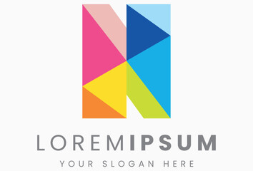 Obraz premium Colorful Letter N Logo. Geometric Polygonal Mosaic. Minimal Logotype Concept, Design Element for Brand, Business, Company, Corporate, identity, Symbol.