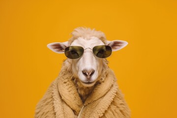Fototapeta premium Trendy sheep wearing sunglasses, vibrant background