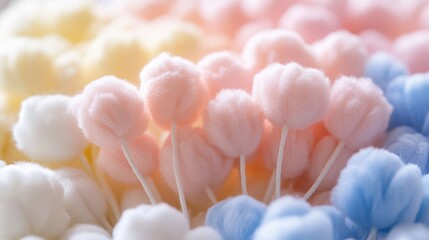 Plush Baby'S Breath flowers in pastel colors, cute floral wallpaper, cotton fabric texture, delicate aesthetic effect