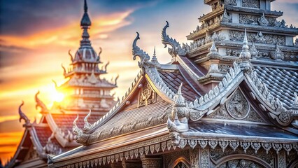Fototapeta premium Silver Pagoda Roof, High-Detail Architectural Close-up, Ancient Temple, Cambodia, Asia