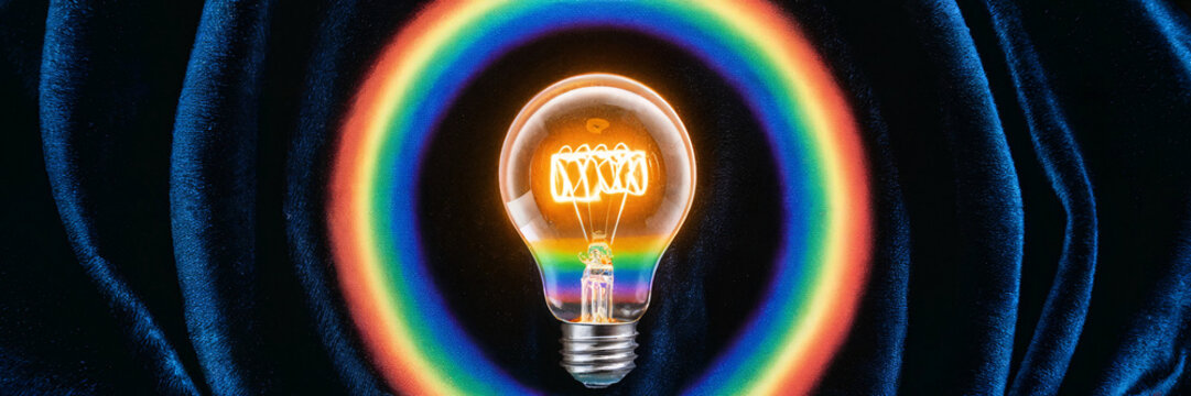abstract light bulb creative idea shining in darkness banner illustration concept