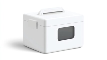 White plastic storage box, handle, window, studio, blank