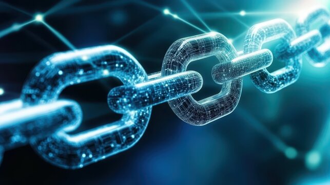 Interlocked metallic chain links, closeup study of strength and connection closeup