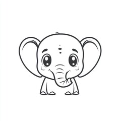 Fototapeta premium Cute elephant cartoon drawing, simple line art, kids coloring page, for print or digital media