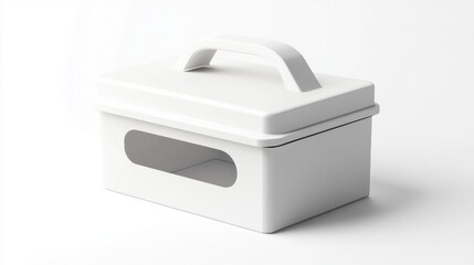 White storage box with handle, studio background, organization
