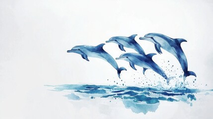 Fototapeta premium Dynamic Watercolor Dolphins Leaping in Vibrant Ocean Splash