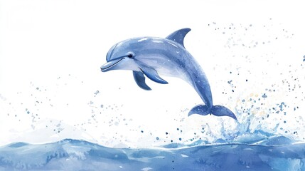 Fototapeta premium Beautiful Dolphin Leaping Through Ocean Waves in Watercolor Style