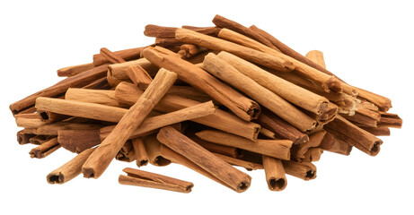 Pile of Raw Cinnamon Sticks Isolated on White Background