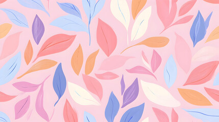 Pastel leaves seamless pattern, pink background, design resource