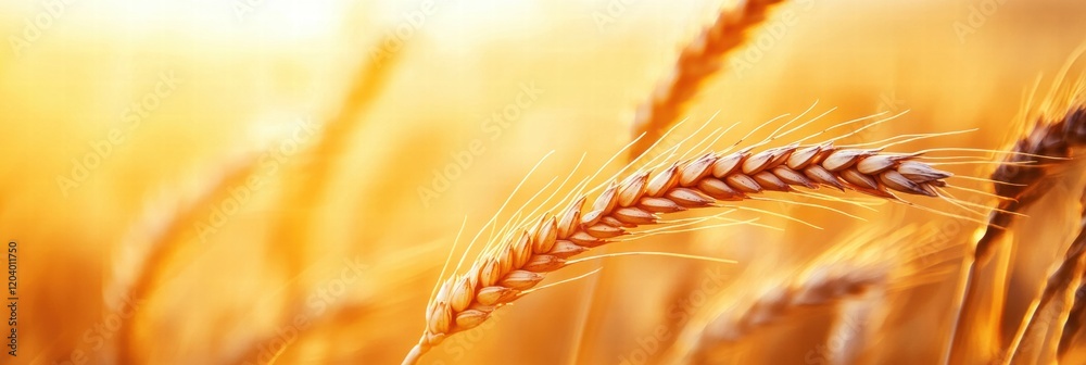 Aufkleber Golden wheat field swaying gently in the warm summer breeze under a bright sky. Generative AI