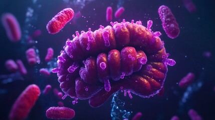 Fototapeta premium Microscopic View of Brain Cells with Bacteria and Viruses 3D Medical Illustration