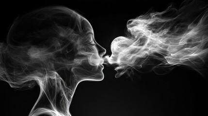 Woman, smoke, exhale, profile, dark, abstract, art, design, poster, inhalation