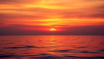 Fototapeta premium Fiery Sunset Over Calm Ocean Waters