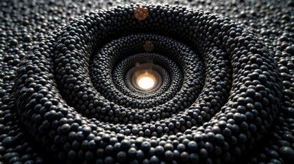 Abstract Dark Sphere Tunnel, Light at the End of a Curved Passageway