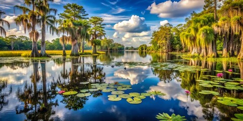 Obraz premium South Louisiana Marsh Wetlands: Aquatic Water Lily Pond - Documentary Photography