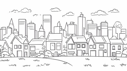 Obraz premium Suburban homes cityscape skyline illustration, urban landscape design, for real estate brochure